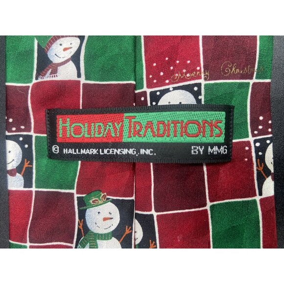 Hallmark Mens Neck Tie Christmas Snowman Red Green Novelty Holidays 56" Gift - Picture 6 of 8